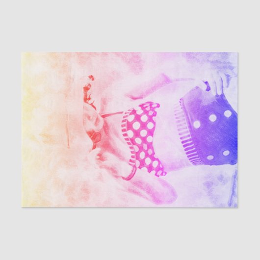 ヴィンテージイエローパープルレトロガール水玉模様ビキニ 薄葉紙 (正面)