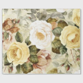 ヴィンテージイエローピンクとホワイトローズ ラッピングペーパー (フラット)