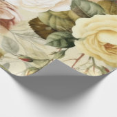 ヴィンテージイエローピンクとホワイトローズ ラッピングペーパー (角)