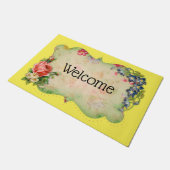 ヴィンテージイエローフラワーフレームウェルカムマット ドアマット (アングル)
