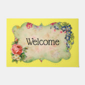 ヴィンテージイエローフラワーフレームウェルカムマット ドアマット (正面)