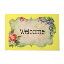 ヴィンテージイエローフラワーフレームウェルカムマット