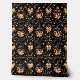 ヴィンテージイエローフローラカブトムブラックアールデコクラフト 壁紙