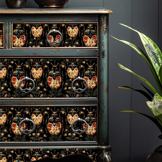 ヴィンテージイエローフローラカブトムブラックアールデコクラフト 薄葉紙