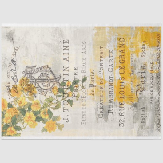 ヴィンテージイエローフローラグランジエフエマデクページ 薄葉紙 (正面)