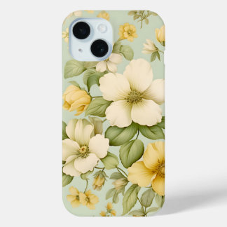 ヴィンテージイエローフローラルガーデン フォンケース iPhone 15ケース