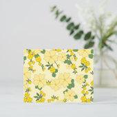 ヴィンテージイエローフローラルパターンイラストレーション ポストカード (スタンド正面)