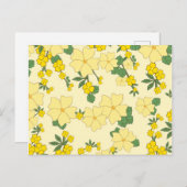 ヴィンテージイエローフローラルパターンイラストレーション ポストカード (正面/裏面)