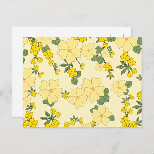 ヴィンテージイエローフローラルパターンイラストレーション ポストカード (正面/裏面)