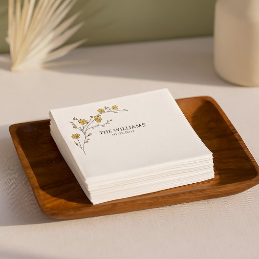 ヴィンテージイエローフローラルラスティックウェディング スタンダードカクテルナプキン