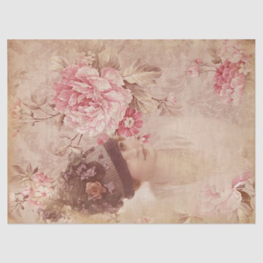 ヴィンテージイエローフローラ女性ハットシャビーシック 薄葉紙 (正面)