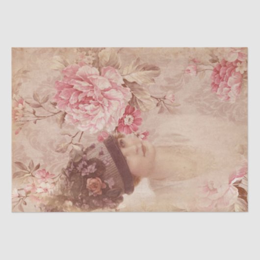 ヴィンテージイエローフローラ女性ハットシャビーシック 薄葉紙 (正面)