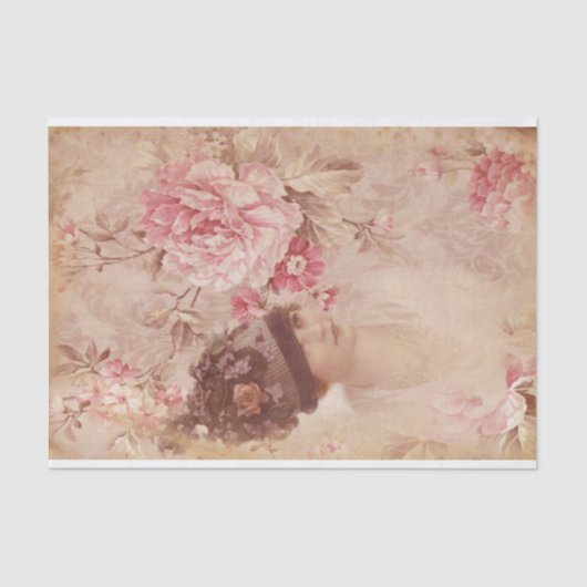 ヴィンテージイエローフローラ女性ハットシャビーシック 薄葉紙 (正面)