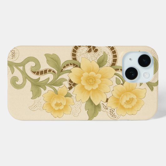 ヴィンテージイエローフローラ繊維芸術 Case-Mate iPhoneケース (裏面 (横))