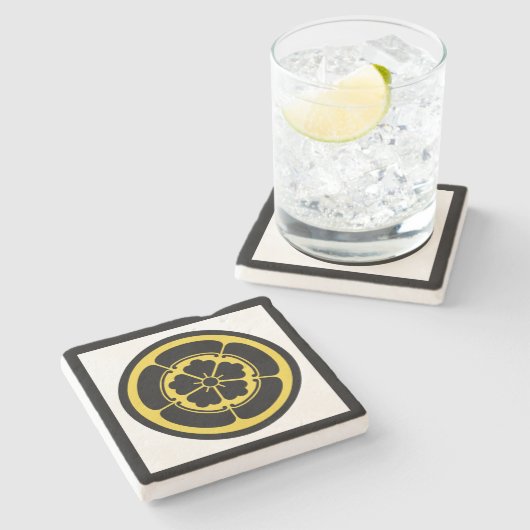 ヴィンテージイエローブラックオダジャパンモンオリエンタルアート ストーンコースター (横)