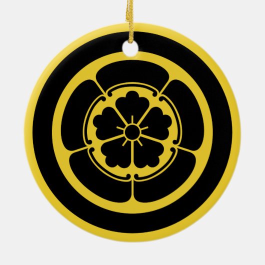 ヴィンテージイエローブラックオダジャパンモンベクトルアート セラミックオーナメント (裏面)