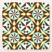 ヴィンテージイエローブルーブラウンホワイトバルセロナパターン スクエアペーパーコースター (正面)