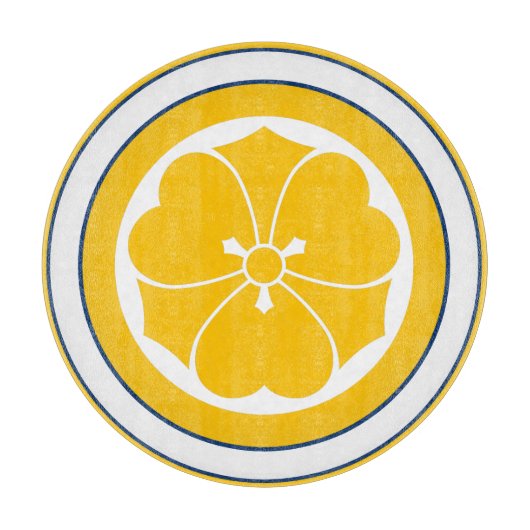 ヴィンテージイエローブルー酒井日本紋オリエンタルクレスト カッティングボード (正面)