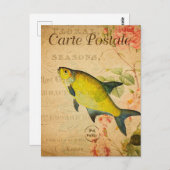 ヴィンテージイエローブレムフィッシュフランスのフローラ ポストカード (正面/裏面)