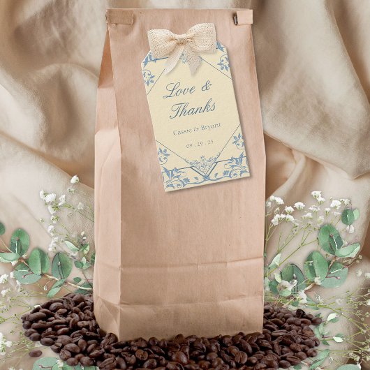 ヴィンテージイエローラブと感謝してい結婚式の引き出物ラベル ギフトタグ