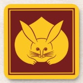 ヴィンテージイエローレッドジャパンうさぎモンオリエンタルアート コースター (正面)