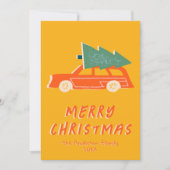 ヴィンテージイエローレッドトラックツリーファンキークリスマス シーズンカード (正面)
