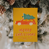 ヴィンテージイエローレッドトラックツリーファンキークリスマス シーズンカード