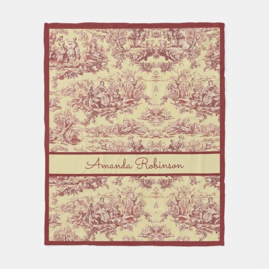 ヴィンテージイエローレッドレイクトイレデジュエモノグラム フリースブランケット (正面)