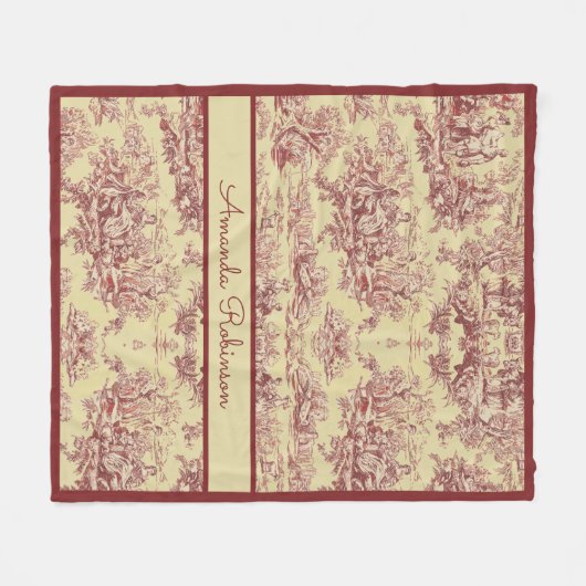 ヴィンテージイエローレッドレイクトイレデジュエモノグラム フリースブランケット (正面(横))