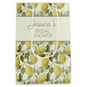ヴィンテージイエローレモンとグリーンの葉のブライダルシャワー ミディアムペーパーバッグ (裏面)