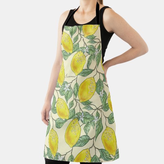 ヴィンテージイエローレモン新鮮な熱狂の夏柑橘類 エプロン (インサイチュ)