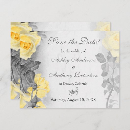 ヴィンテージイエローローズウェディング日付を保存 セーブザデート (正面/裏面)