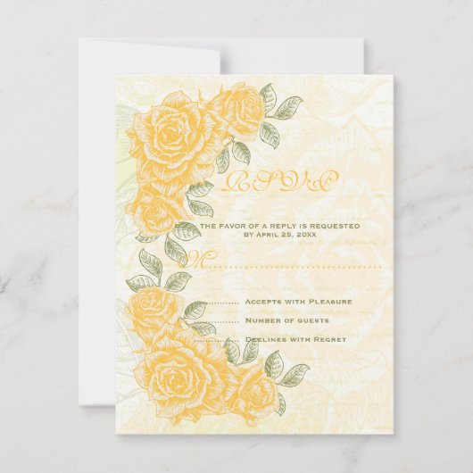 ヴィンテージイエローローズウェディングRSVPレスポンスカード 出欠カード (正面)