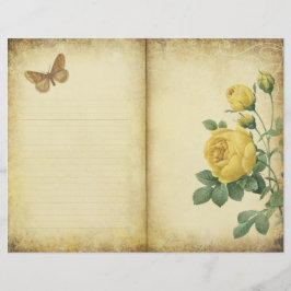 ヴィンテージイエローローズジャーナルページスクラップブック紙