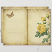 ヴィンテージイエローローズジャーナルページスクラップブック紙 (正面/裏面)