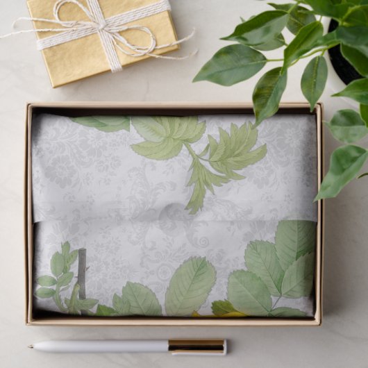 ヴィンテージイエローローズソングバードとダマスク 薄葉紙 (ギフト)