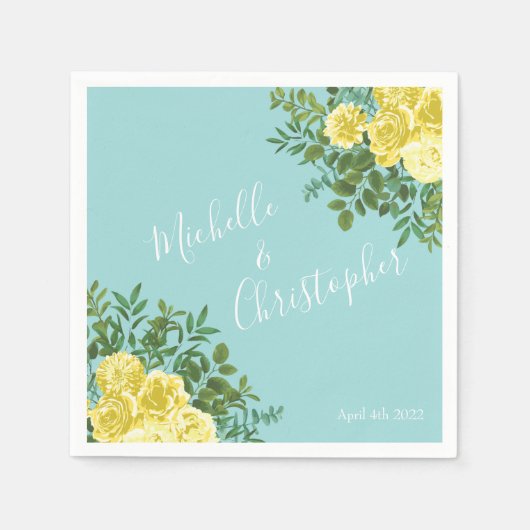 ヴィンテージイエローローズビューティ結婚ーズ スタンダードカクテルナプキン (正面)