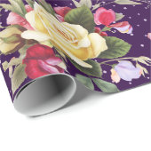 ヴィンテージイエローローズピンクスイートピーブーケパープル ラッピングペーパー (ロールコーナー)