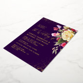 ヴィンテージイエローローズピンクパープル結婚金ゴールド 箔招待状 (回転した状態)