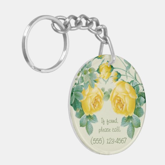 ヴィンテージイエローローズファインアート キーホルダー (正面左)