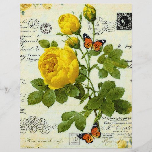 ヴィンテージイエローローズ折り紙紙 (正面)