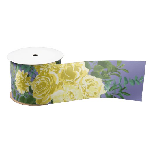 ヴィンテージイエローローズ結婚ズとペリウィンクル サテンリボン (リール)