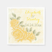 ヴィンテージイエローローズ結婚フローラ スタンダードカクテルナプキン (正面)