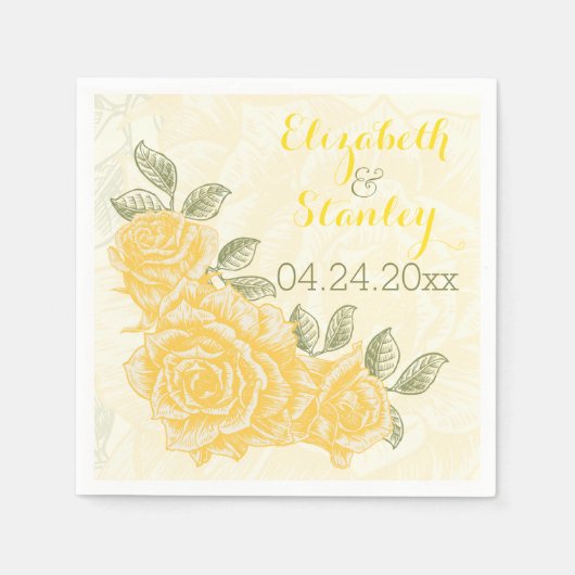 ヴィンテージイエローローズ結婚フローラ スタンダードカクテルナプキン (正面)