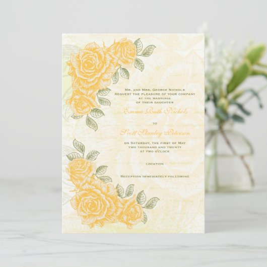 ヴィンテージイエローローズ結婚式招待状 招待状 (スタンド正面)
