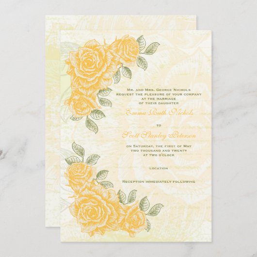 ヴィンテージイエローローズ結婚式招待状 招待状 (正面/裏面)