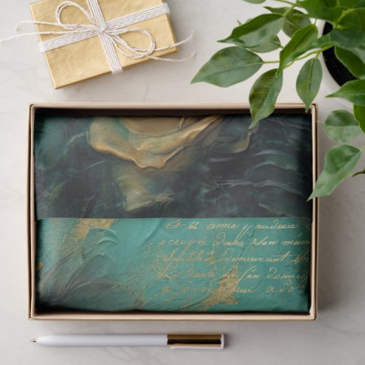 ヴィンテージイエローローズ金ゴールドフォイルエメラルド深いグリーン 薄葉紙 (ギフト)