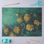 ヴィンテージイエローローズ金ゴールドフォイルエメラルド深いグリーン 薄葉紙 (クラフト)