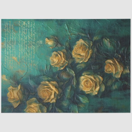 ヴィンテージイエローローズ金ゴールドフォイルエメラルド深いグリーン 薄葉紙 (正面)