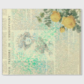 ヴィンテージイエローローズ、レディー、ニュースプリント ラッピングペーパー (フラット)